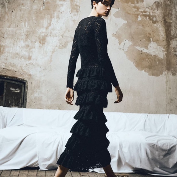 Original Designer Black Lace Dress with Ruffles Sz. Medium - Picture 5 of 7